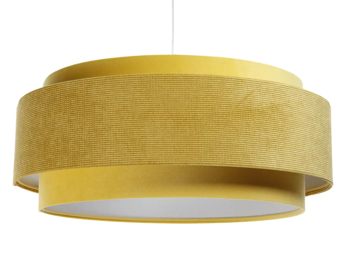 Suspension en tissu jaune et blanc, abat-jour coloré