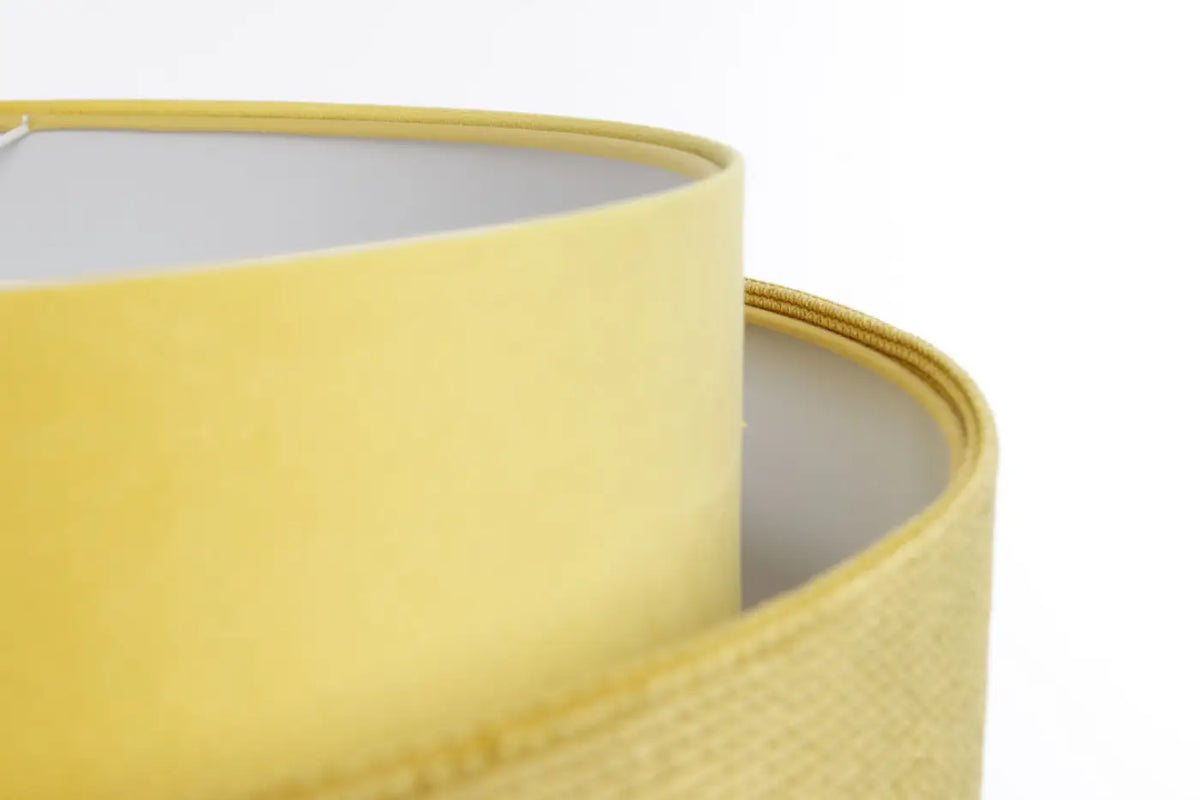 Suspension en tissu jaune et blanc, abat-jour coloré