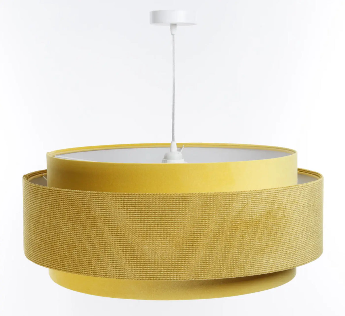 Suspension en tissu jaune et blanc, abat-jour coloré