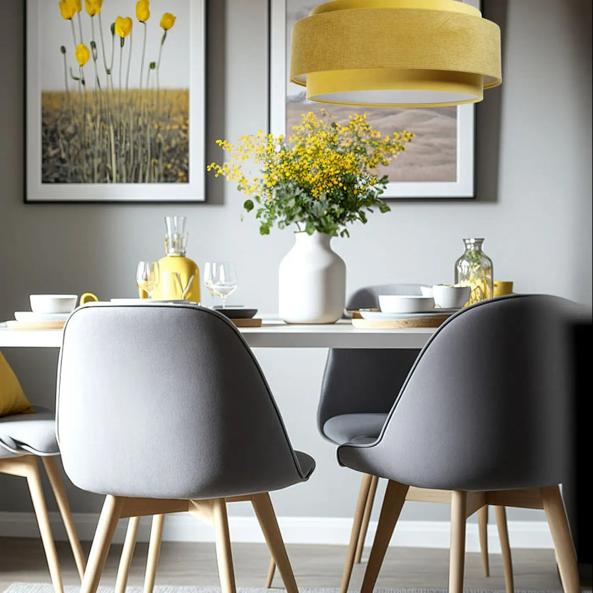 Suspension en tissu jaune et blanc, abat-jour coloré