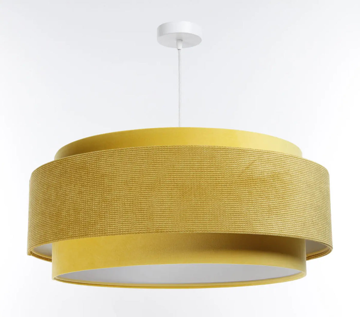 Suspension en tissu jaune et blanc, abat-jour coloré