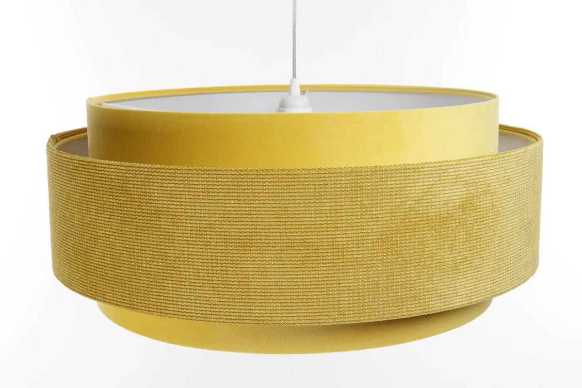 Suspension en tissu jaune et blanc, abat-jour coloré