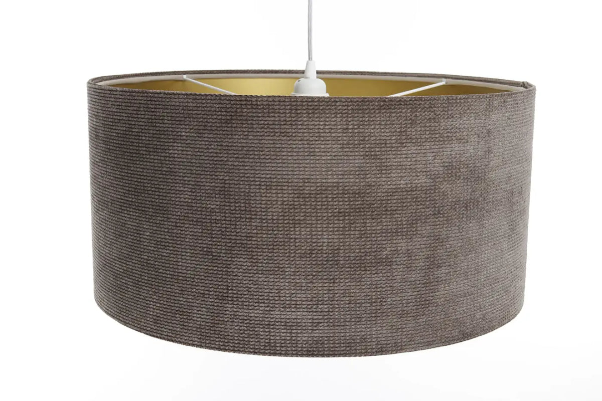 Suspension en tissu marron et doré, grand abat-jour chic