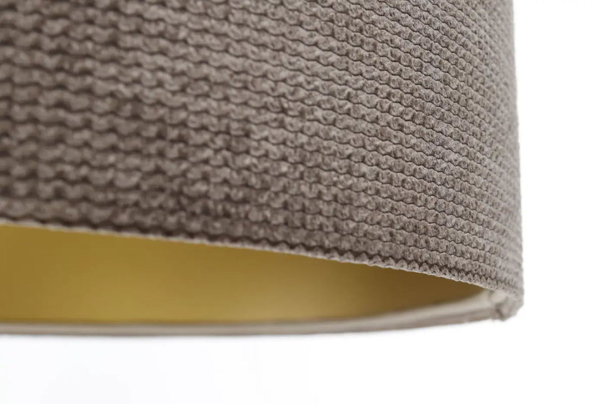Suspension en tissu marron et doré, grand abat-jour chic