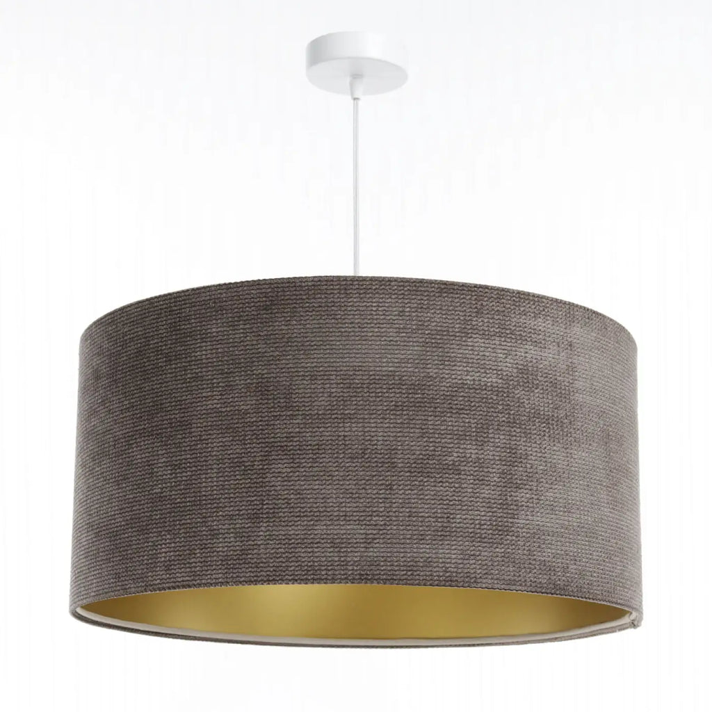 Suspension en tissu marron et doré, grand abat-jour chic