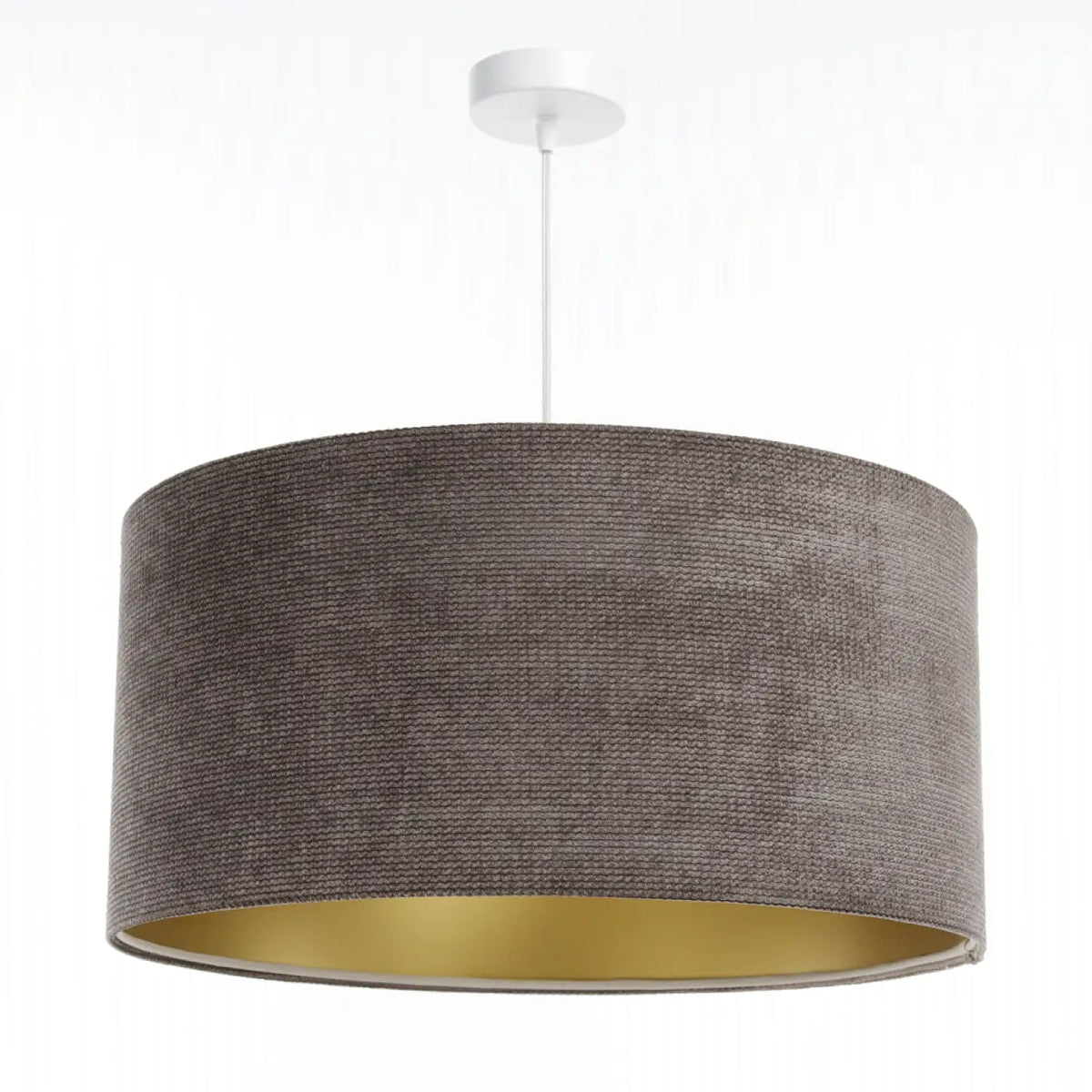 Suspension en tissu marron et doré, grand abat-jour chic
