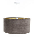 Suspension en tissu marron et doré, grand abat-jour chic