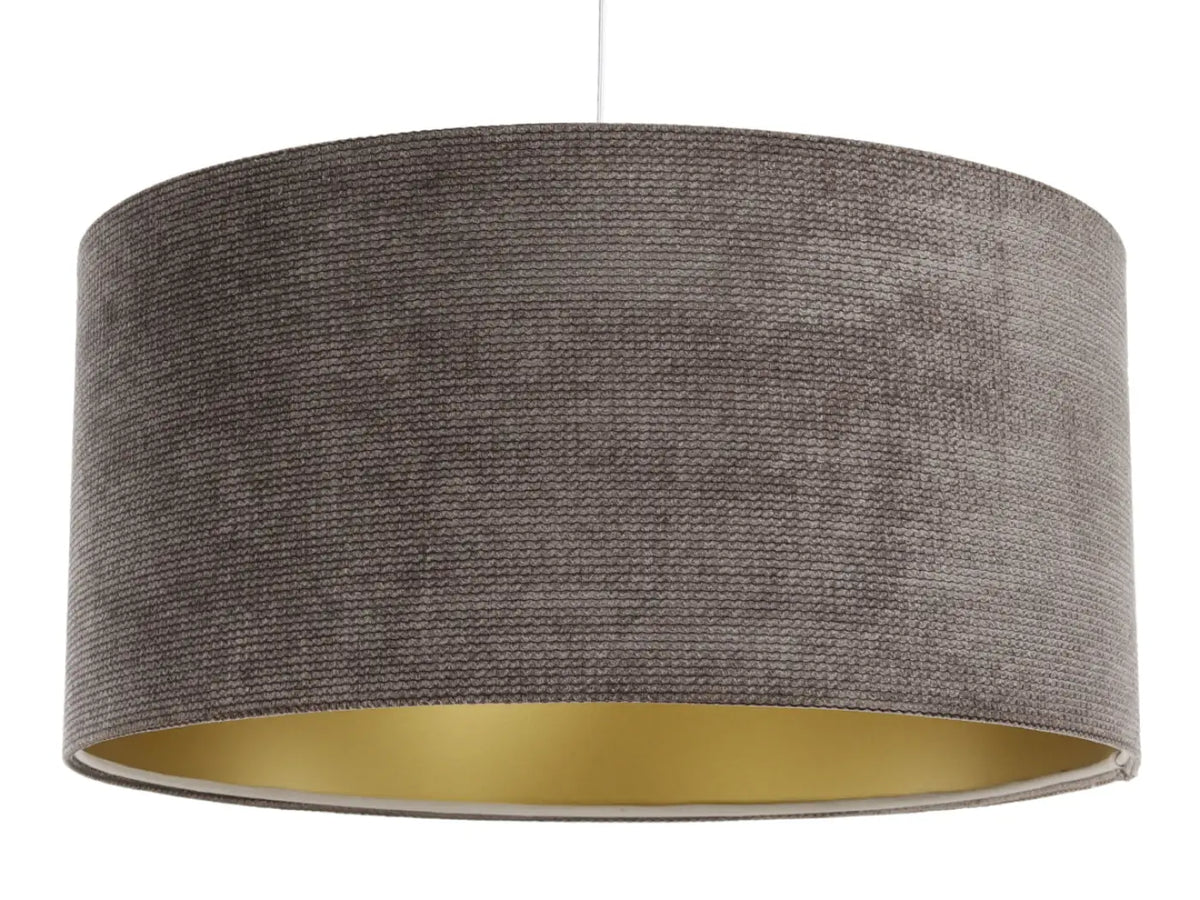Suspension en tissu marron et doré, grand abat-jour chic