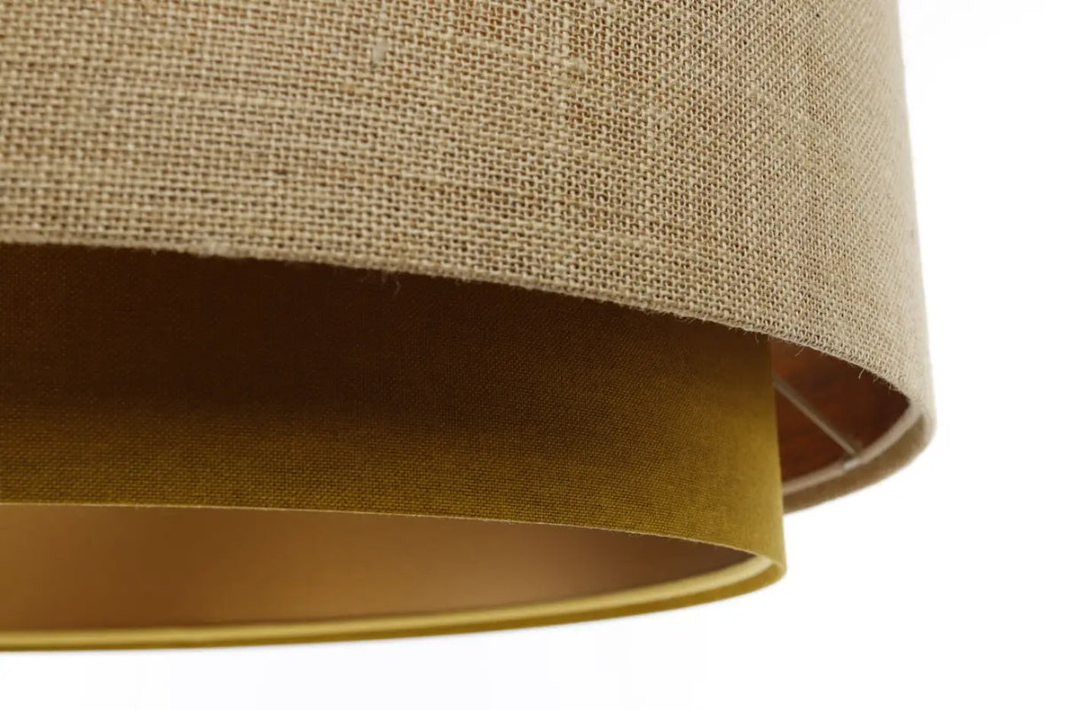 Suspension en tissu moutarde et beige, finitions dorées
