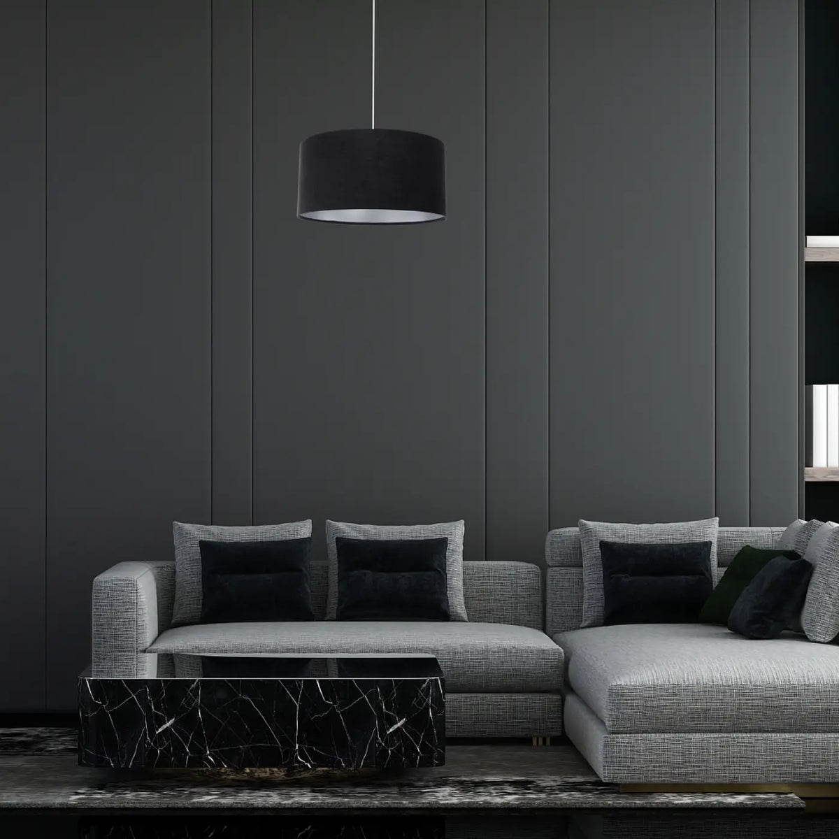 Suspension en tissu noir et argent, moderne, tailles S, M et L