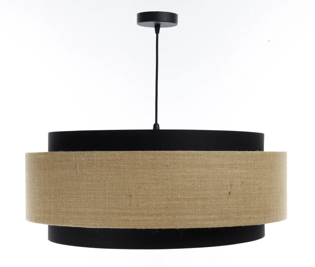 Suspension en tissu noir, beige et écru, contraste chic