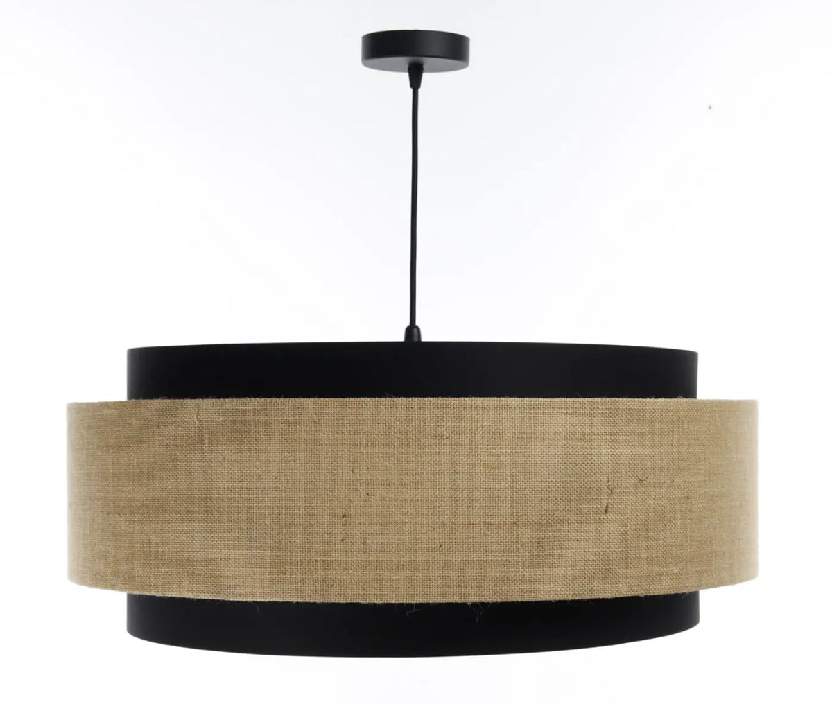 Suspension en tissu noir, beige et écru, contraste chic