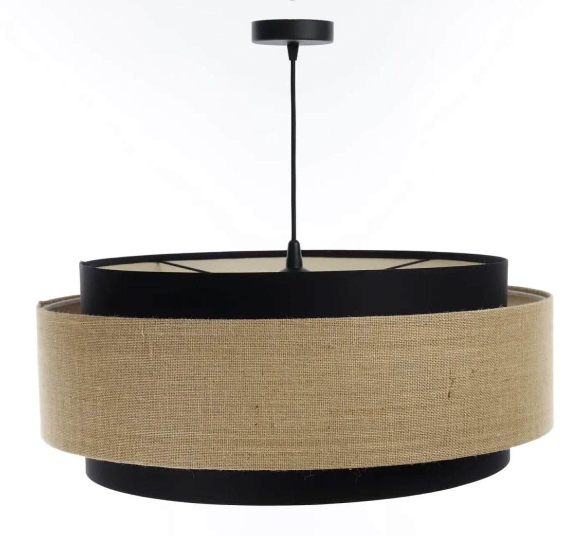 Suspension en tissu noir, beige et écru, contraste chic