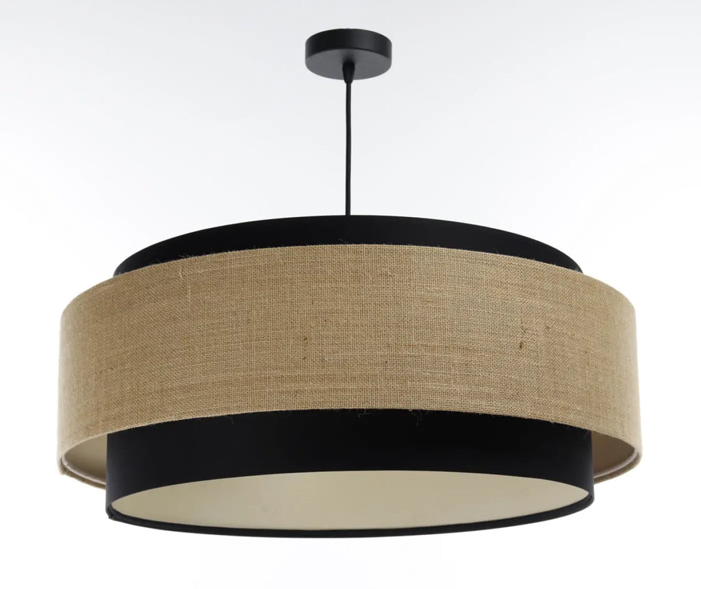 Suspension en tissu noir, beige et écru, contraste chic