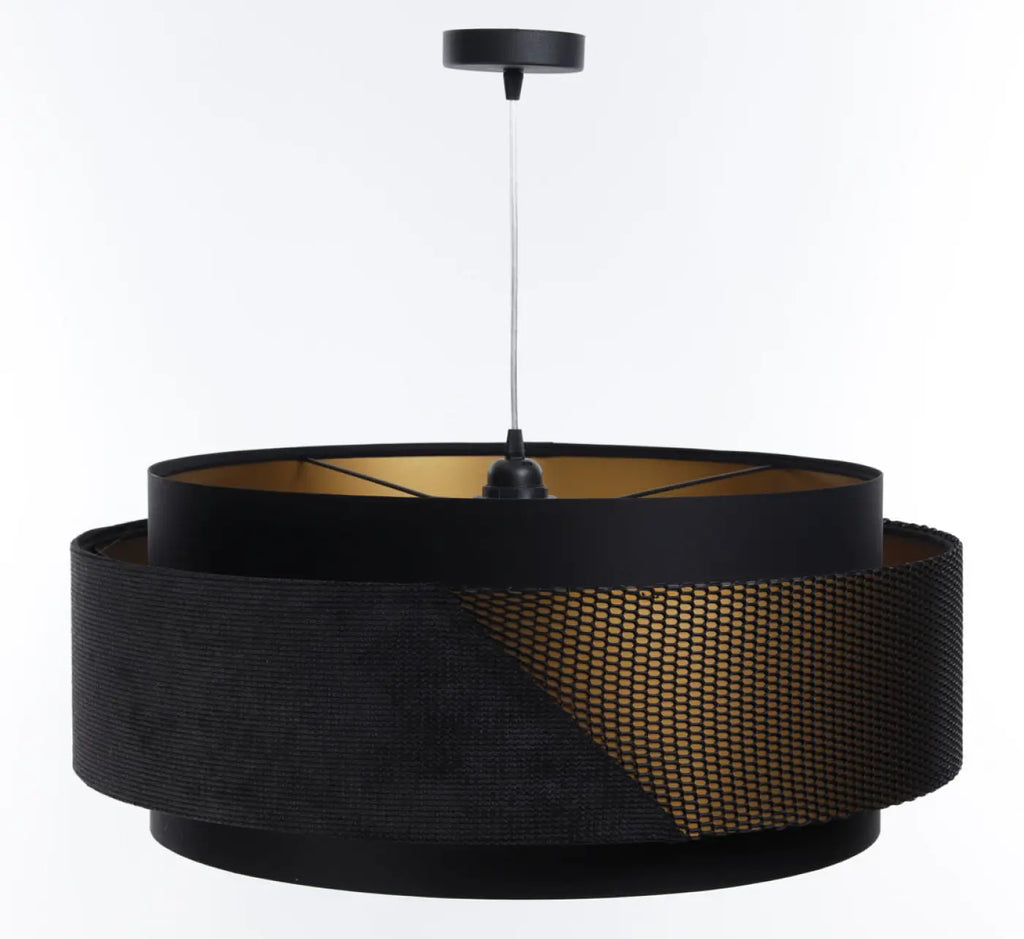 Suspension en tissu noir et doré, une touche chic au plafond