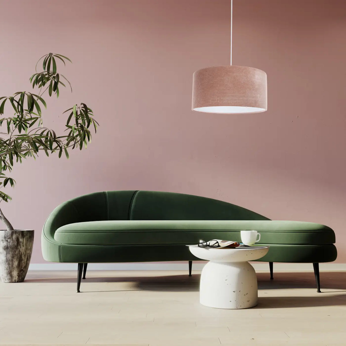 Suspension en tissu rose et blanc, style moderne et doux