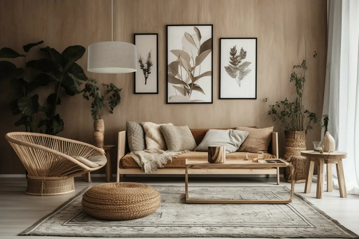 Suspension en tissu taupe et écru, quatre tailles S à XL