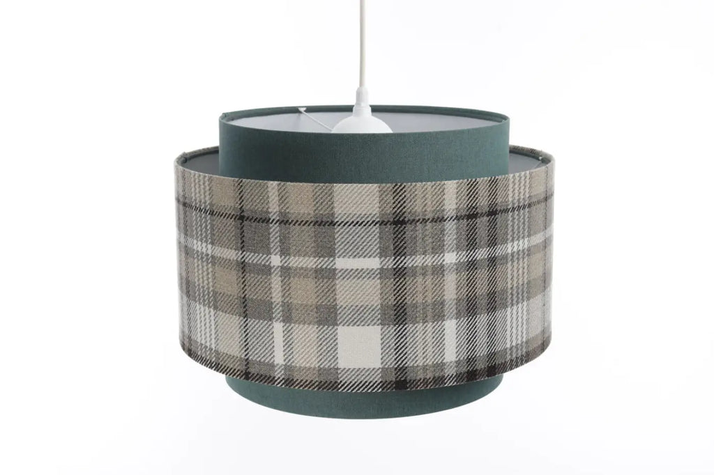 Suspension double cylindre en tissu turquoise et gris à motif