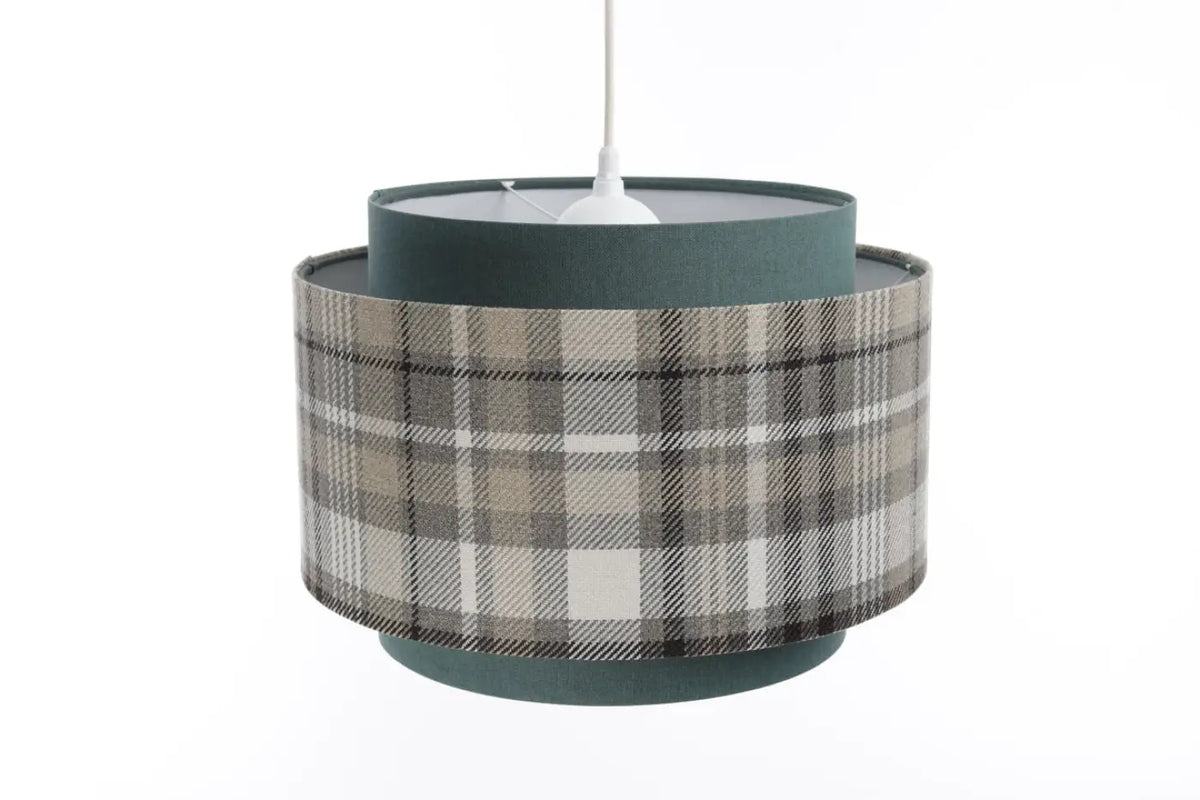 Suspension double cylindre en tissu turquoise et gris à motif