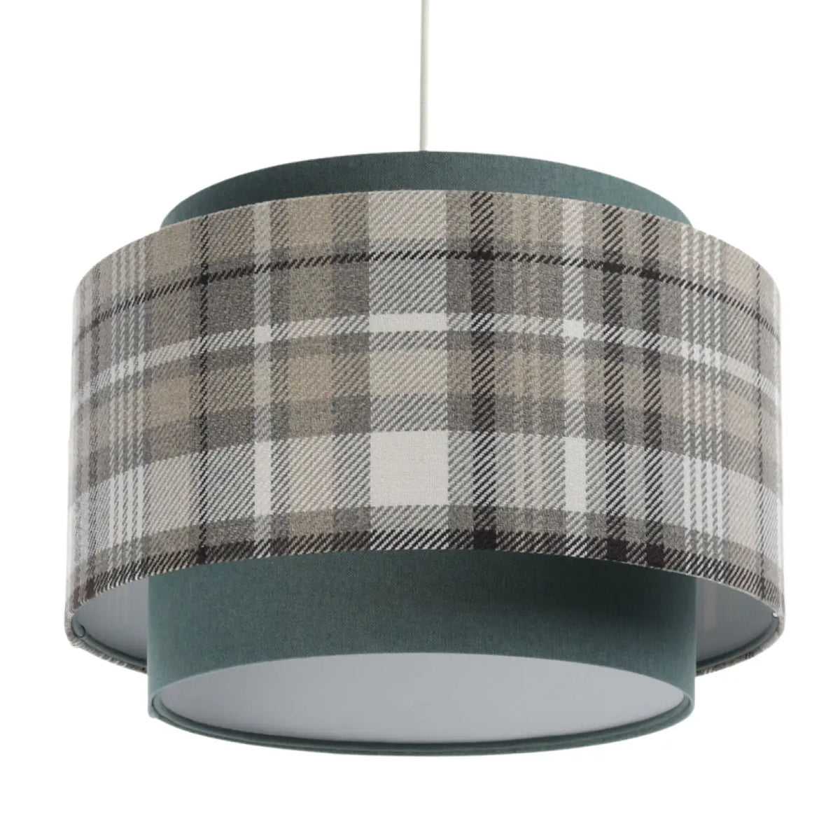 Suspension double cylindre en tissu turquoise et gris à motif