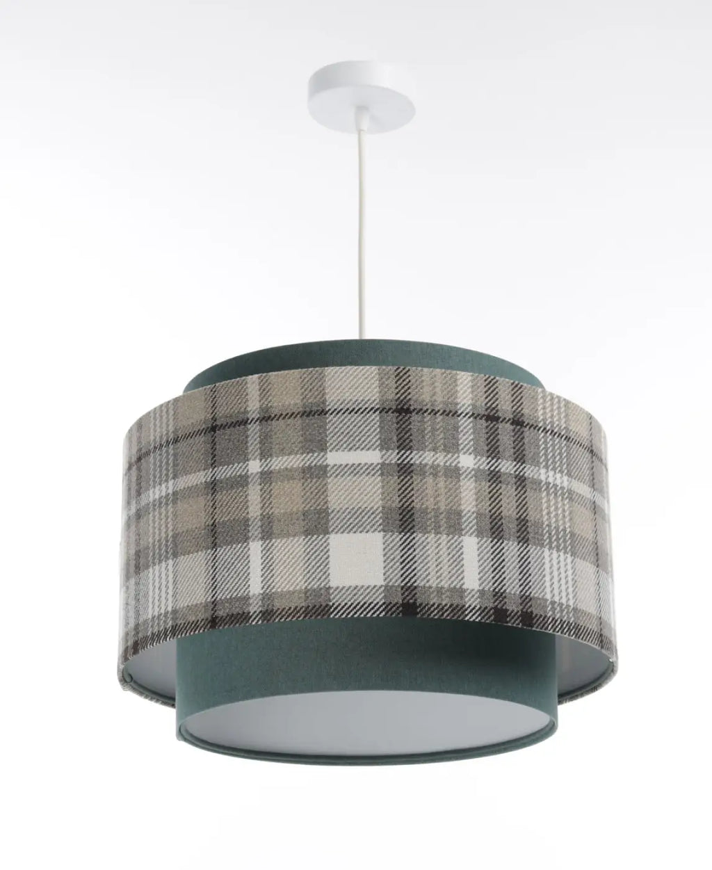 Suspension double cylindre en tissu turquoise et gris à motif