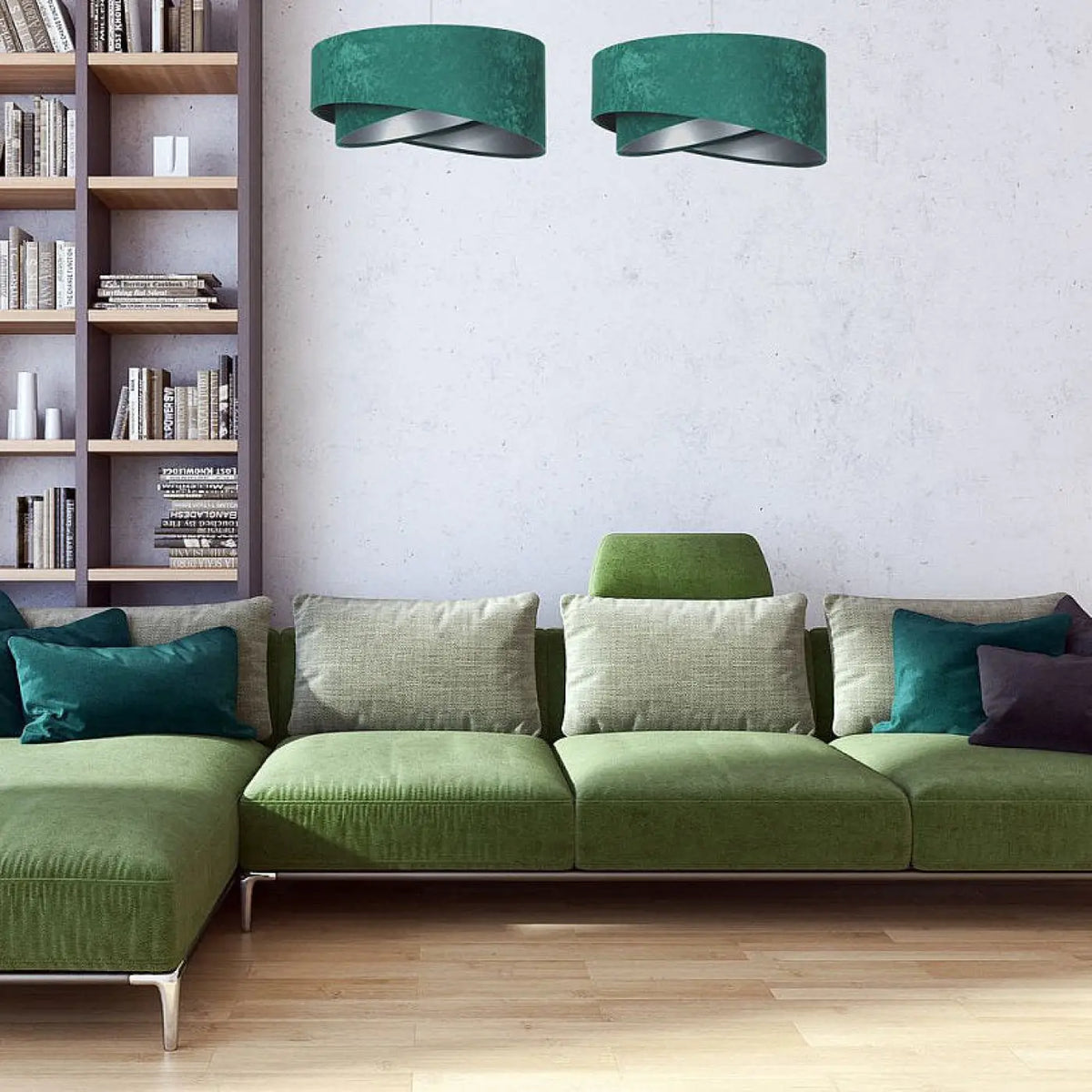 Suspension en tissu vert effet velours, intérieur argenté, 50 cm