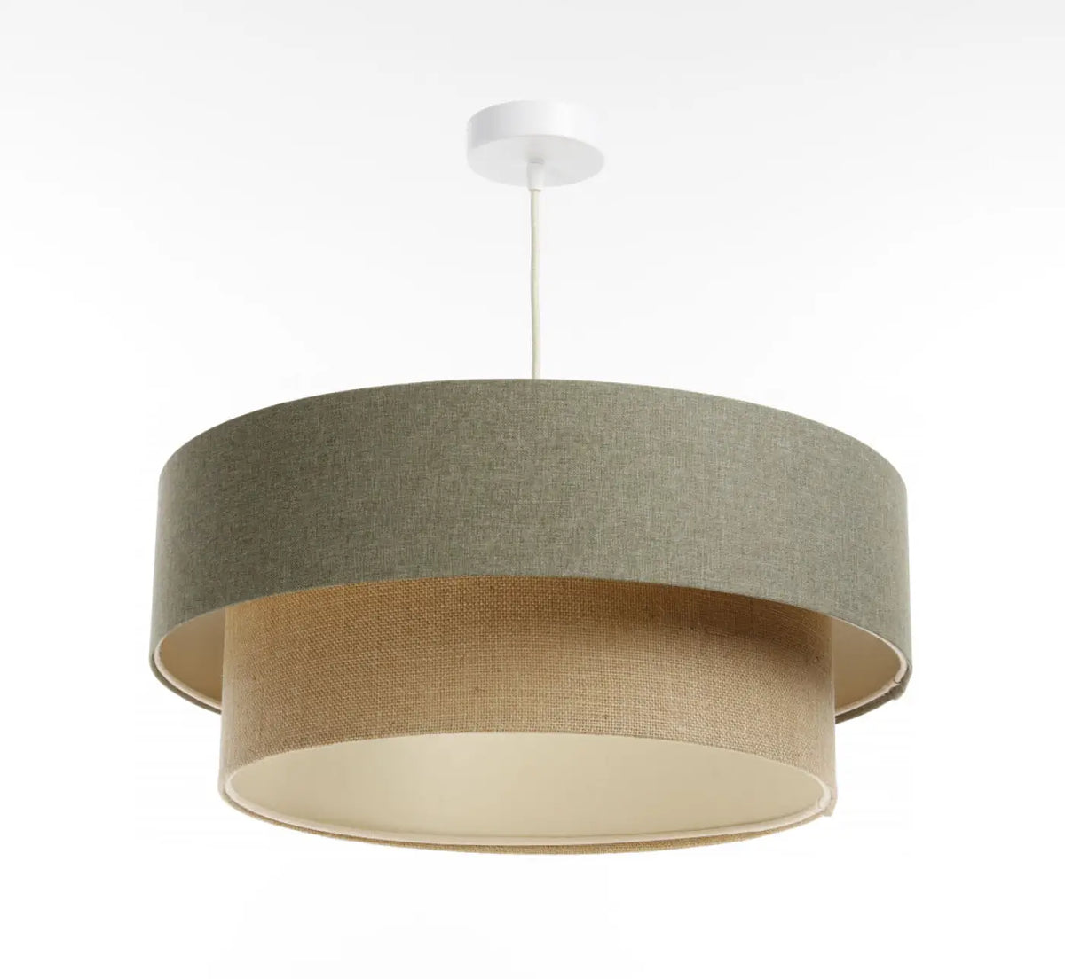 Suspension abat-jour en tissu vert gris et beige, tailles S, M, L