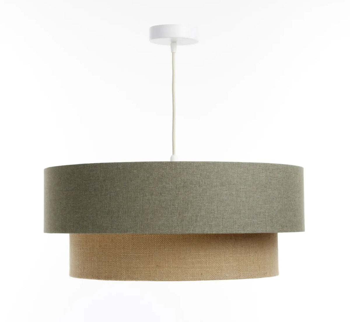 Suspension abat-jour en tissu vert gris et beige, tailles S, M, L