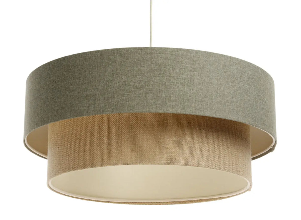 Suspension abat-jour en tissu vert gris et beige, tailles S, M, L