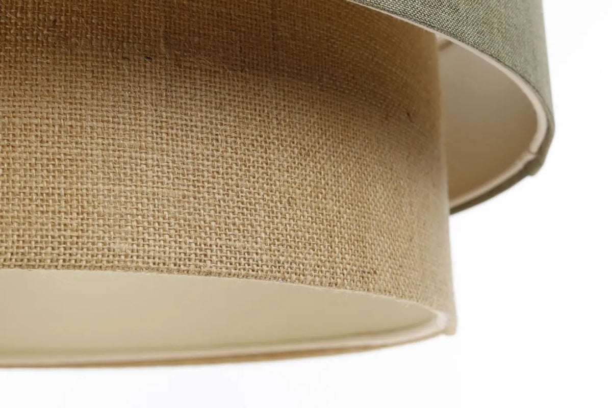 Suspension abat-jour en tissu vert gris et beige, tailles S, M, L
