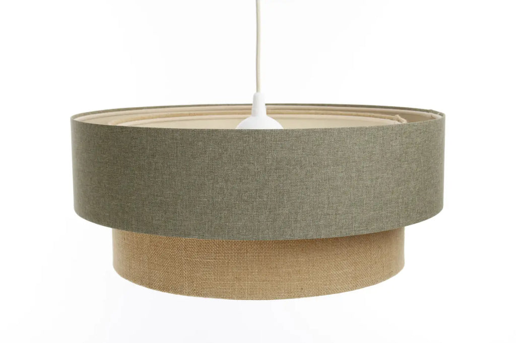 Suspension abat-jour en tissu vert gris et beige, tailles S, M, L