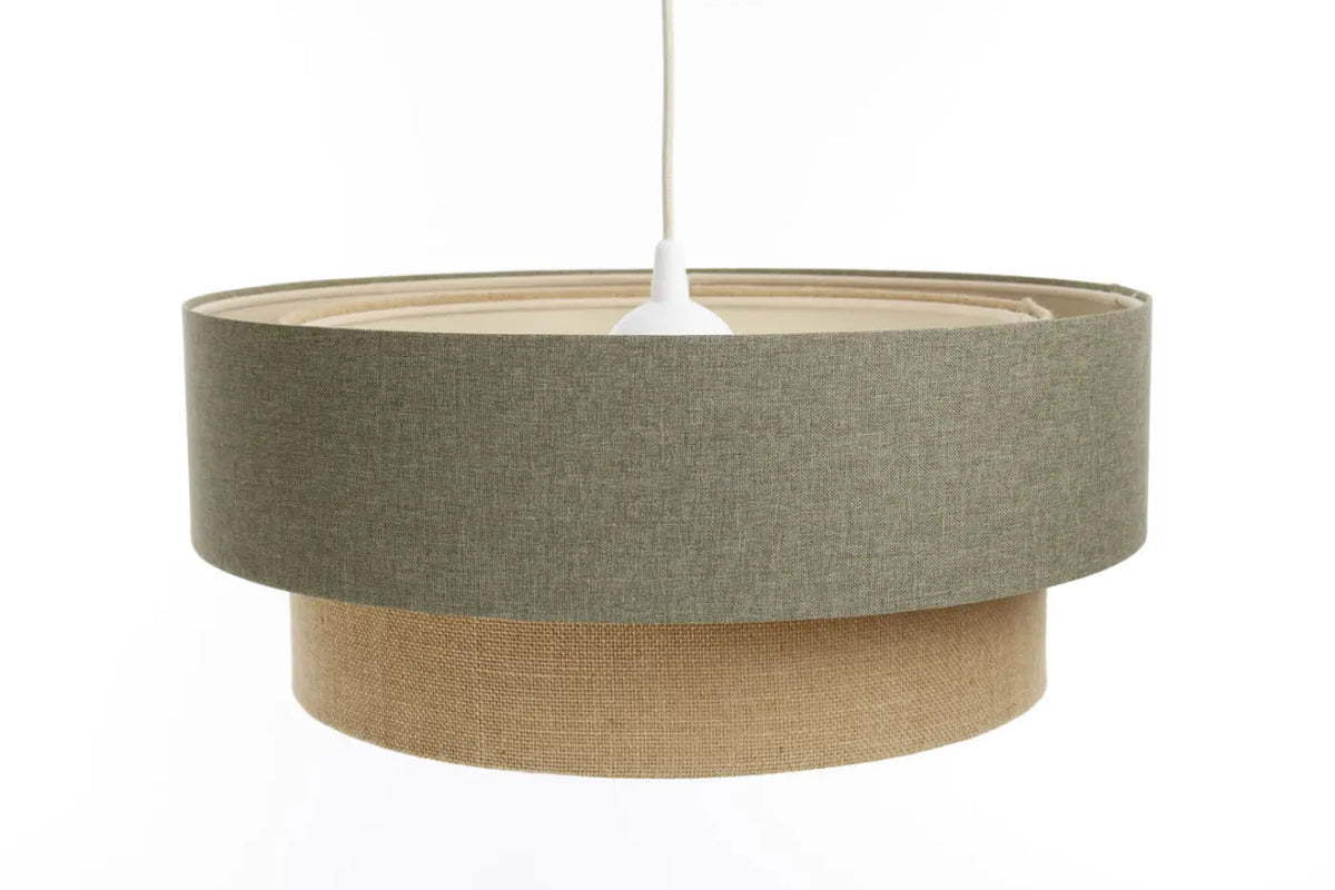 Suspension abat-jour en tissu vert gris et beige, tailles S, M, L