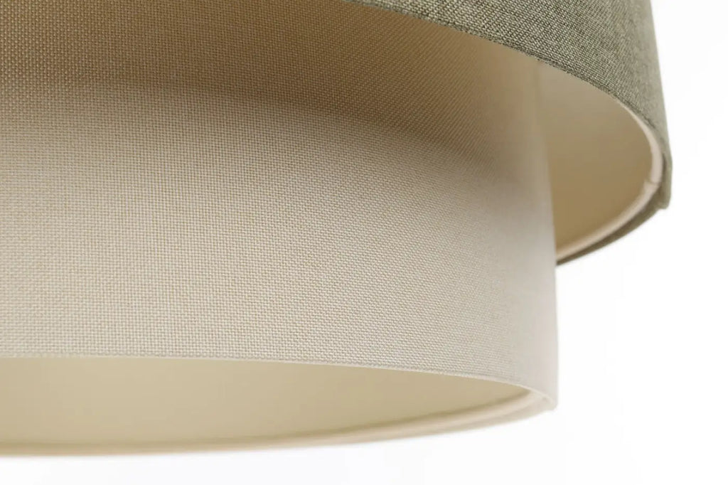 Suspension abat-jour en tissu vert gris et crème, tailles S à L