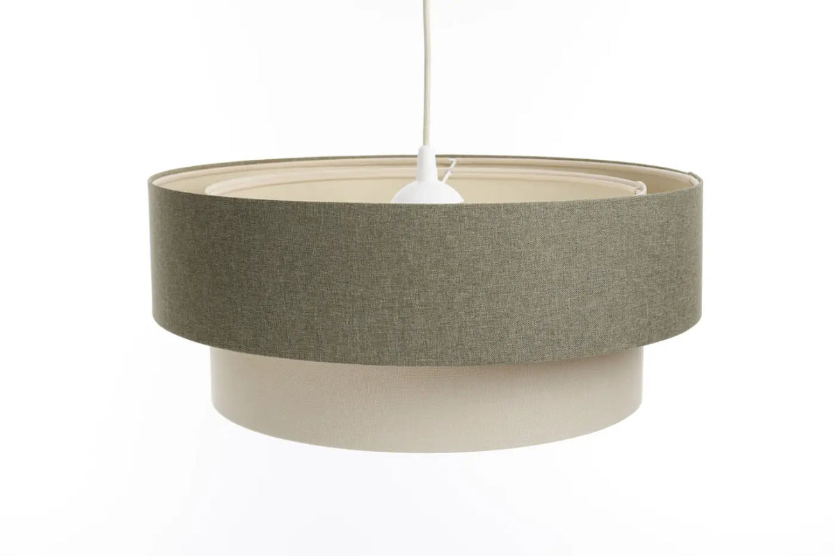 Suspension abat-jour en tissu vert gris et crème, tailles S à L