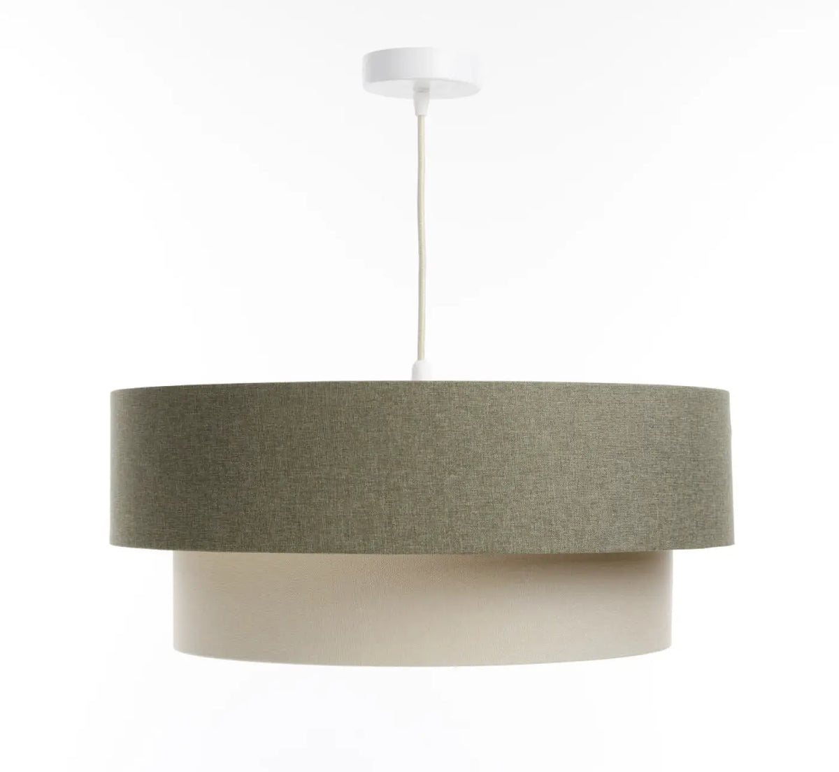 Suspension abat-jour en tissu vert gris et crème, tailles S à L