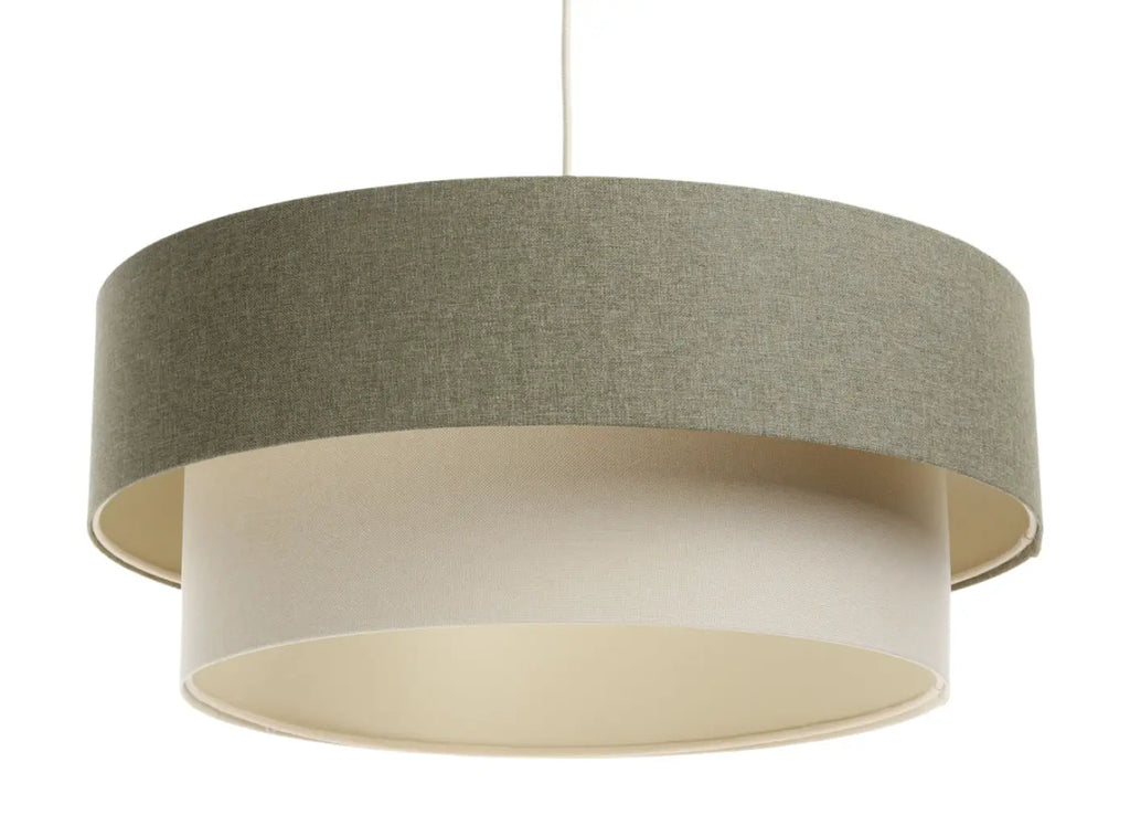 Suspension abat-jour en tissu vert gris et crème, tailles S à L