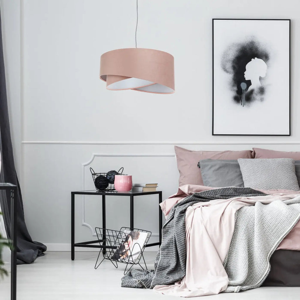 Suspension torsadée en tissu vieux rose et gris clair, 4 tailles
