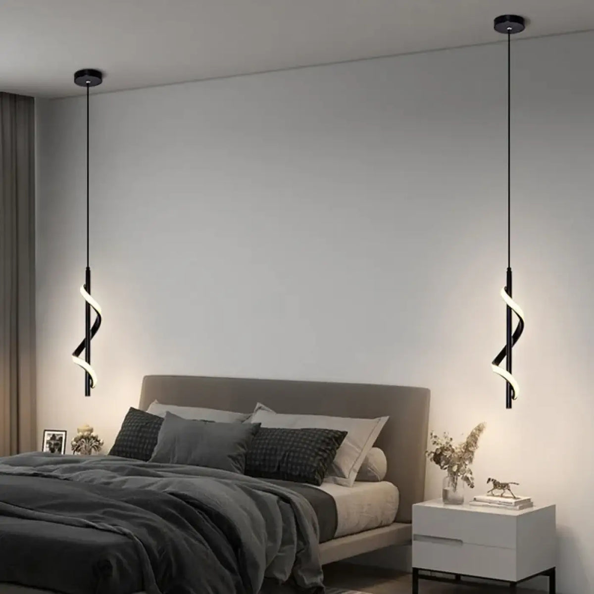 Suspension LED en spirale pour chambre moderne