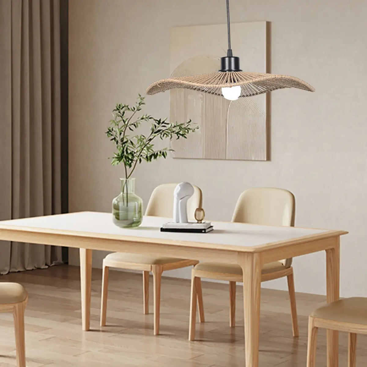 Suspension tressée d'aspect naturel, coloris beige ou noir, beige