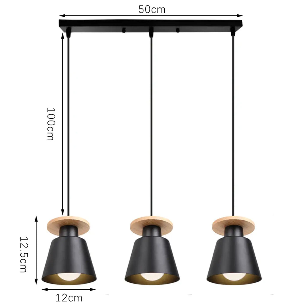 Suspension nordique à trois éclairages, noir ou blanc, noir