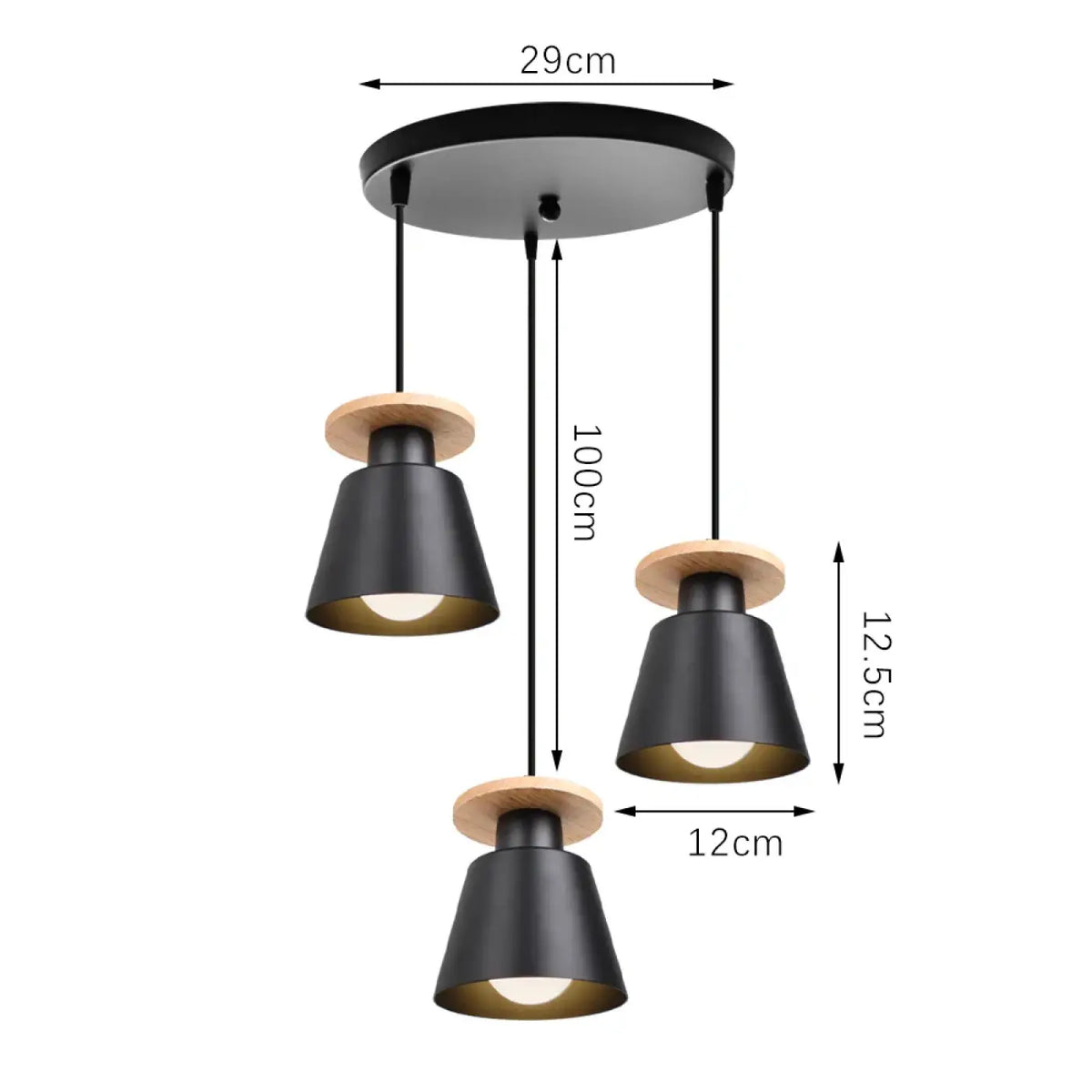 Suspension nordique à trois éclairages, noir ou blanc