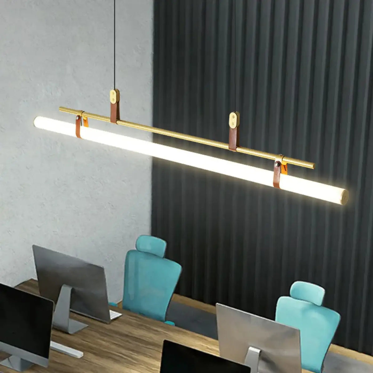 Suspension tube LED industrielle, noire ou dorée, tailles S, M, L, noir