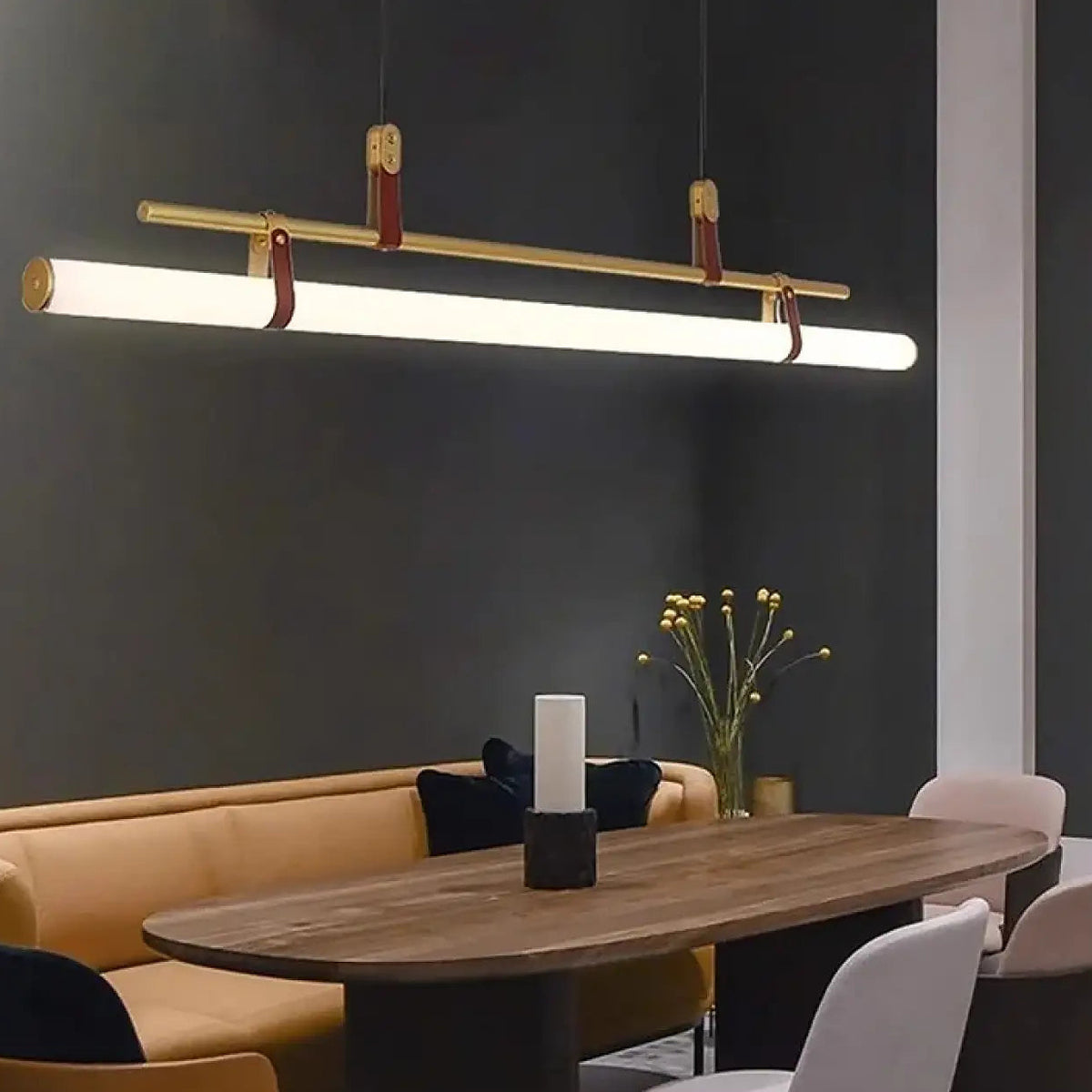 Suspension tube LED industrielle, noire ou dorée, tailles S, M, L, noir