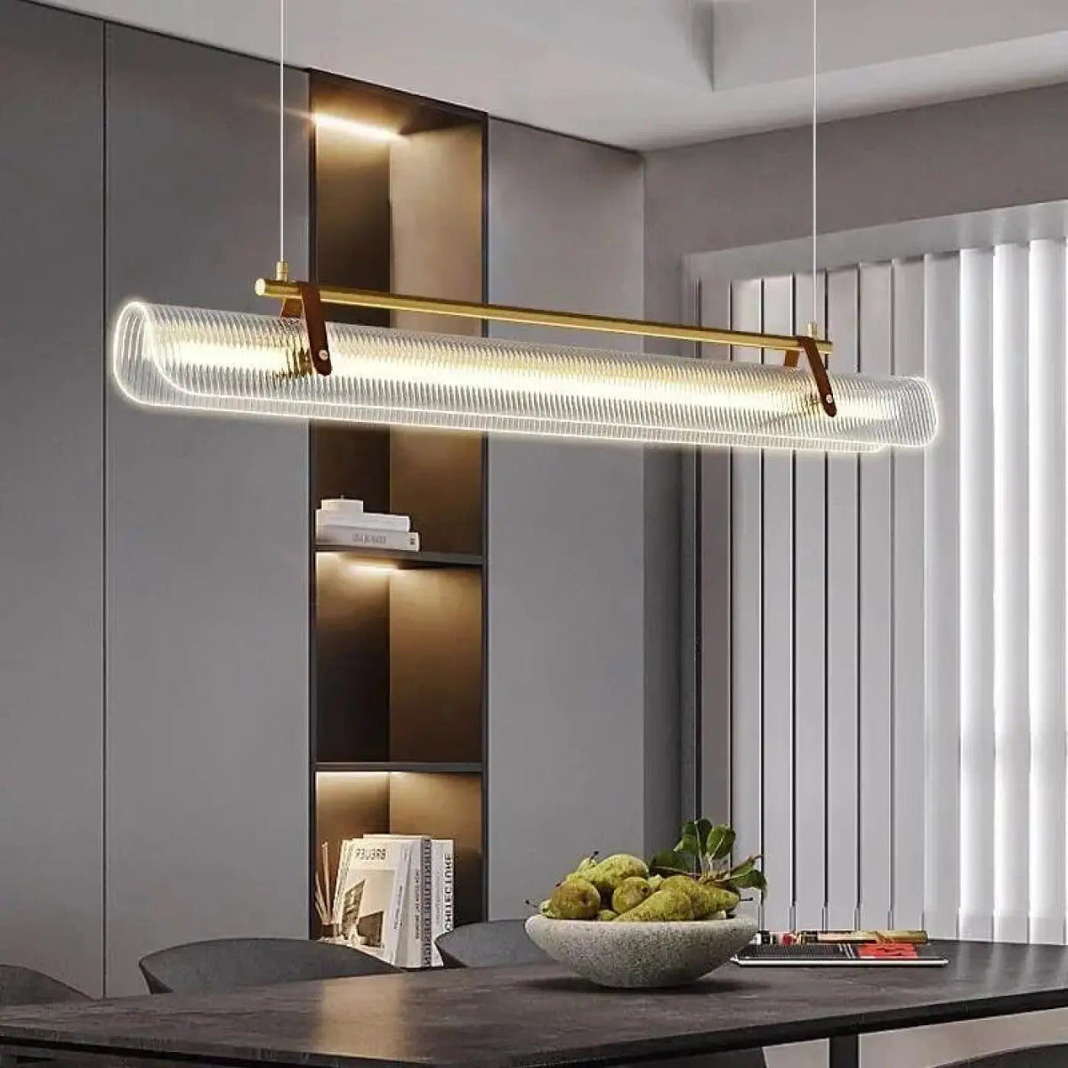 Suspension tube en verre cannelé, dorée ou noire