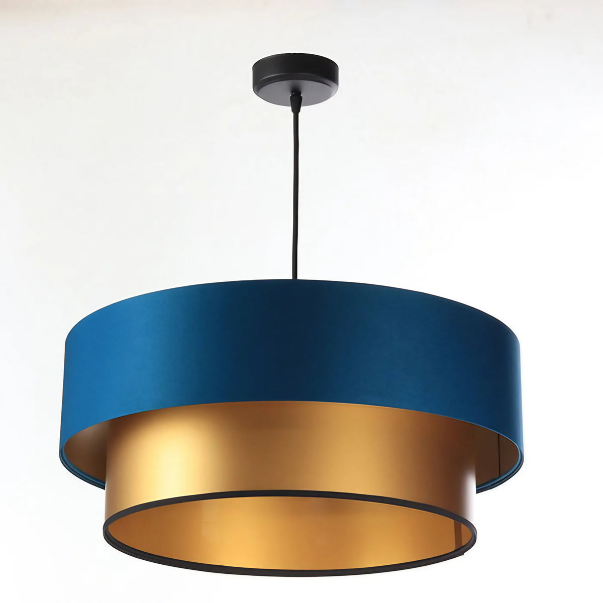 Suspension turquoise et dorée à deux niveaux, 40, 50 ou 60 cm
