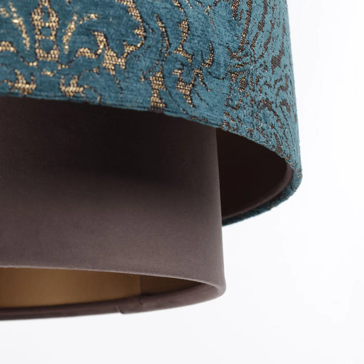 Suspension en tissu turquoise et marron, détails cuivrés
