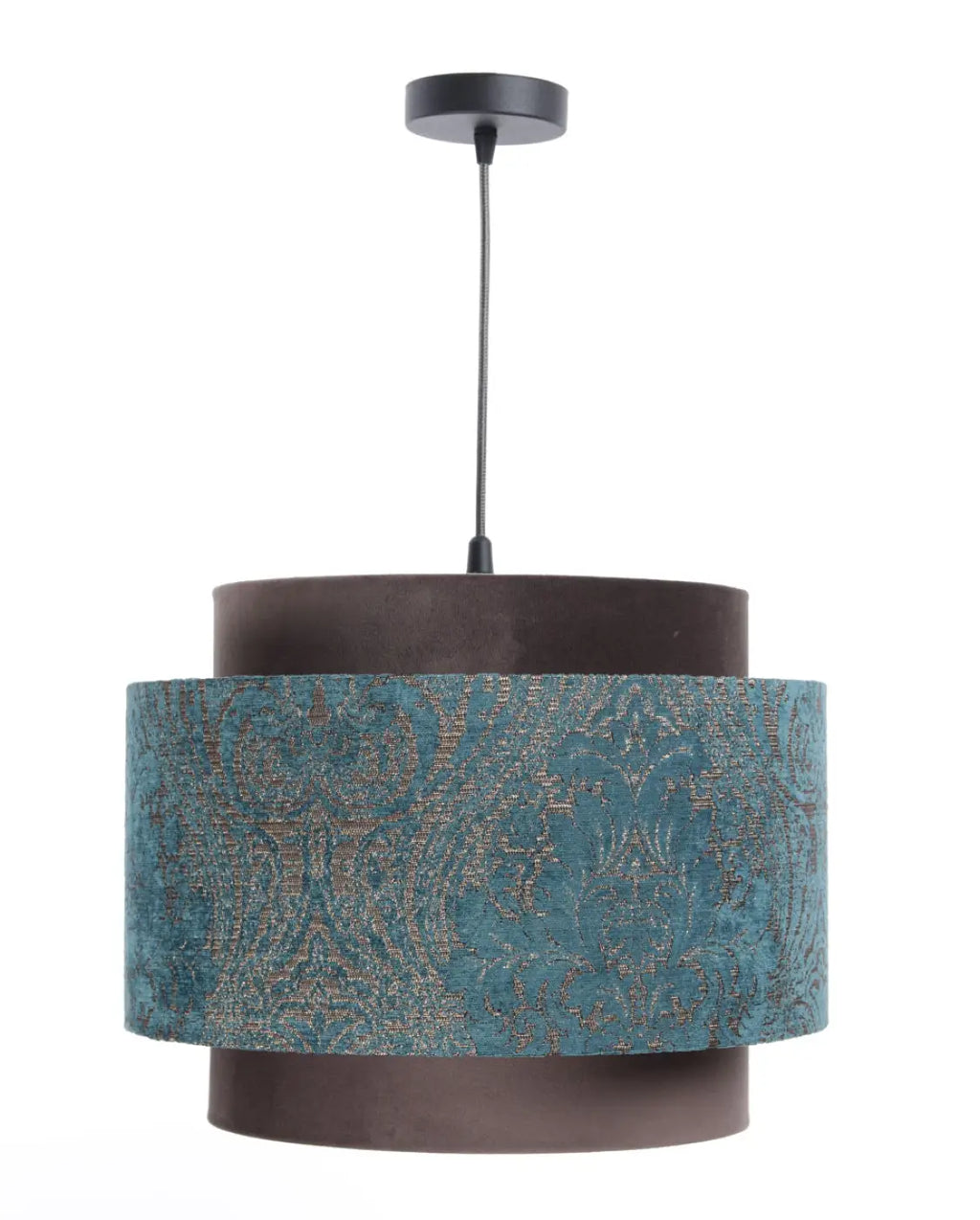 Suspension en tissu turquoise et marron, détails cuivrés