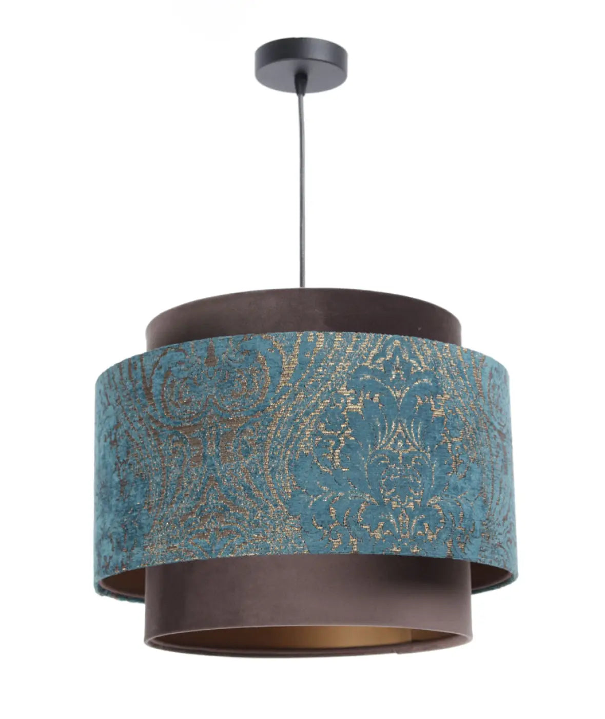 Suspension en tissu turquoise et marron, détails cuivrés