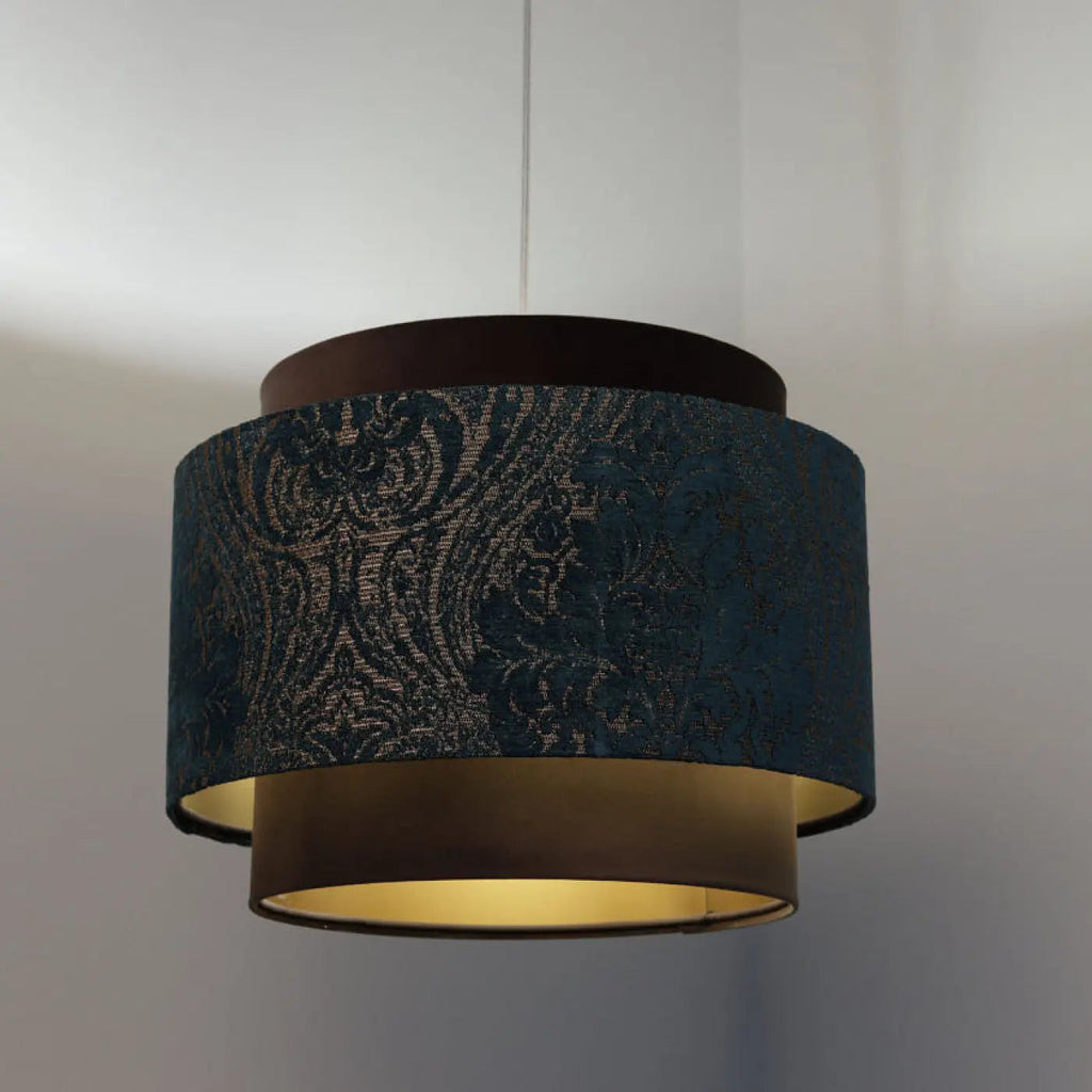 Suspension en tissu turquoise et marron, détails cuivrés