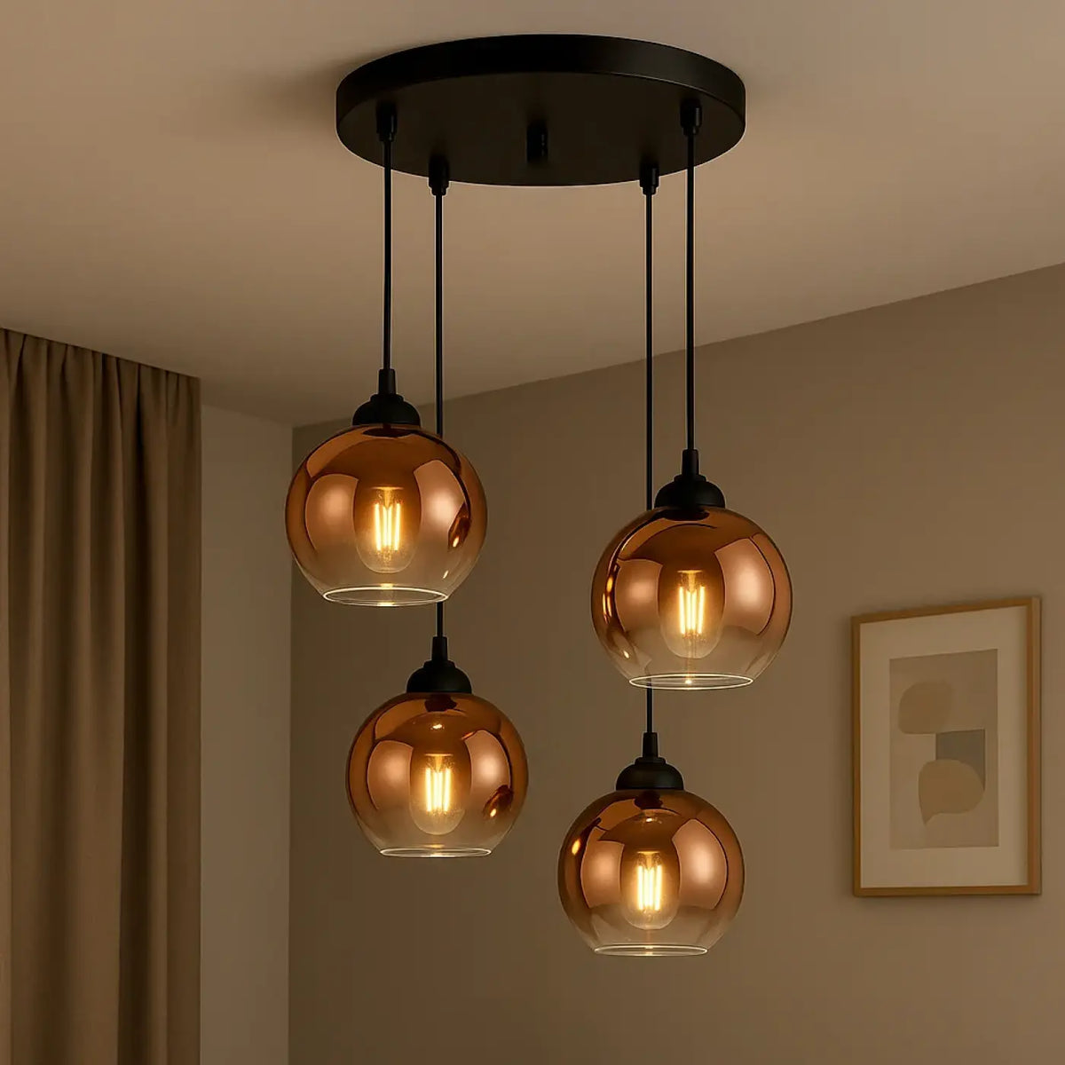Suspension en verre ambré rétro, quatre tailles de S à XL